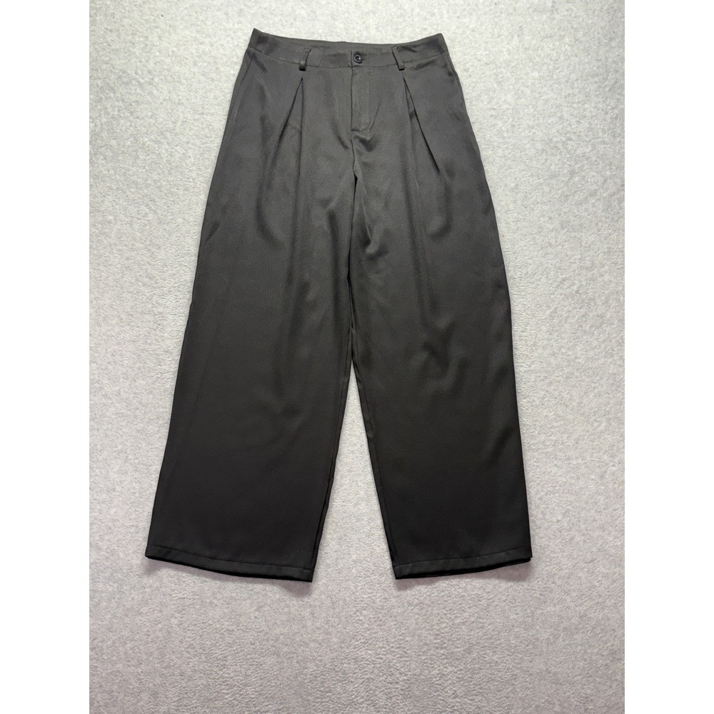 Shein Black Wide Leg Pleated Trousers High Waist Dress Pants size L